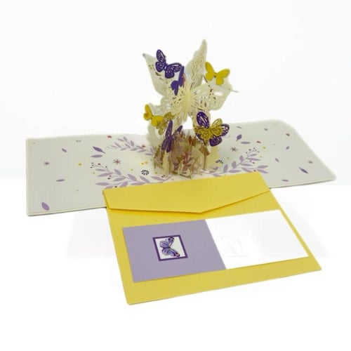 كرت و ظرف اهداء الفراشات موف 3D مقاس 15*20 cm ((لط...
