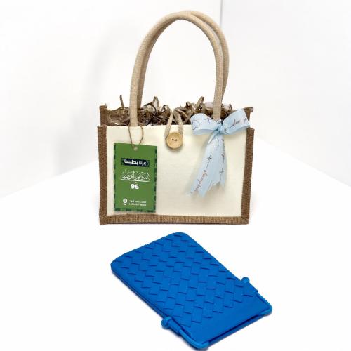 Luxury gift, crossbody phone bag, made of premium leather, blue