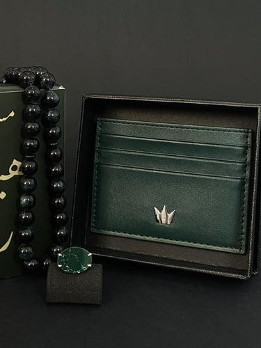 بكج الإهداء خاتم فضه عيار 925 اخضر معرق