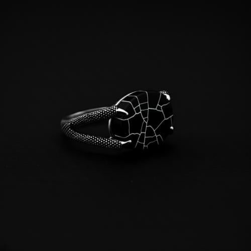 خاتم ملكي مخلب الصقر فضة عيار 925 - اسود مشجر