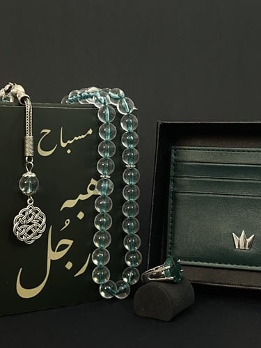 بكج الإهداء خاتم فضه عيار 925 اخضر معرق