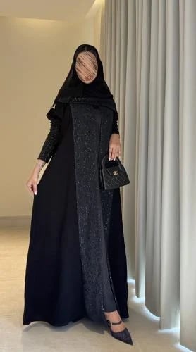 عباية كريب اسود مع استرتش لمعه