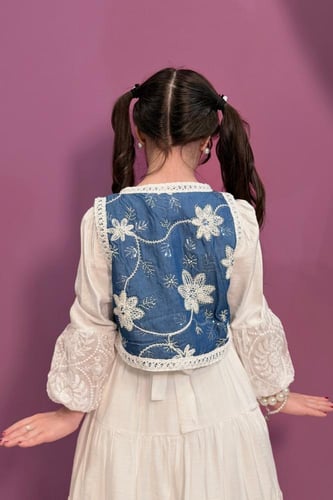 فستان بناتي صديرية قماش الجينز المطرز 55394