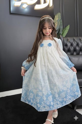 فستان بناتي تصميم كسرات ياقة عالية 55412