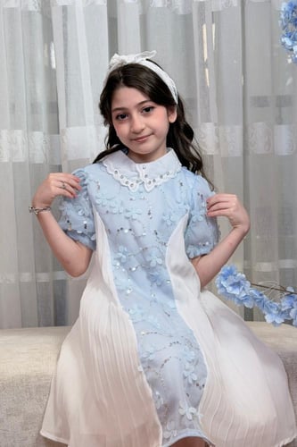 فستان بناتي مورد وبياقة 55389