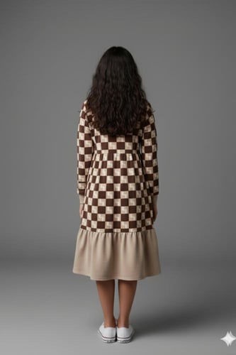 روب نسائي بتنورة سفلية نقشة مربعات D10011