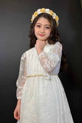 فستان بناتي بحزام بوردة 55439