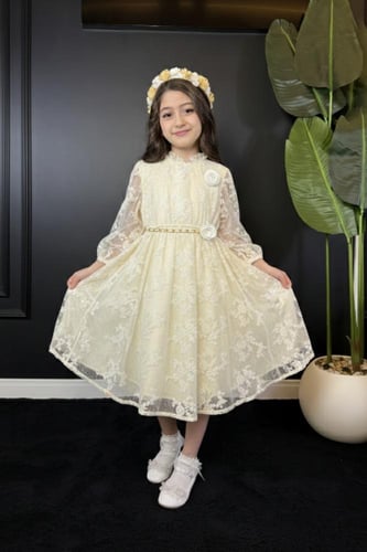 فستان بناتي بحزام بوردة 55439