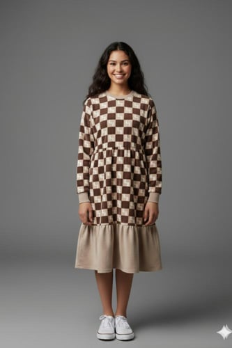 روب نسائي بتنورة سفلية نقشة مربعات D10011