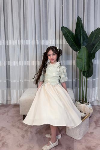 فستان بناتي زهور بيضاء اكمام طويلة 55431