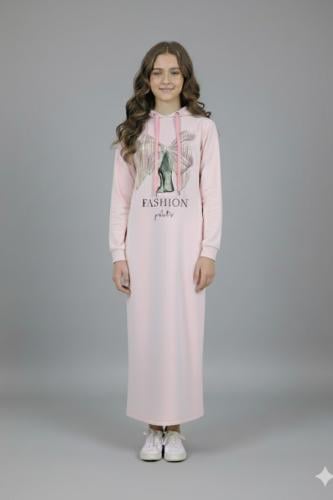 روب بناتي طويل بقبعة هودي و زخرفة فيونكة 1017