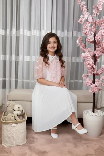 فستان بناتي مورد وبياقة 55389