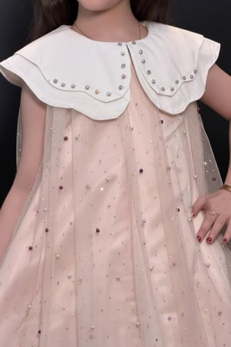 فستان بناتي بخرز في الصدر ياقة بيتر بان 55428