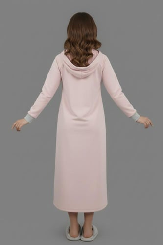 روب بناتي طويل بقبعة هودي باكمام لون رمادي 1014