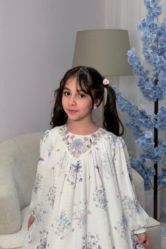 فستان بناتي بنقوش زهور اكمام طويلة 55382