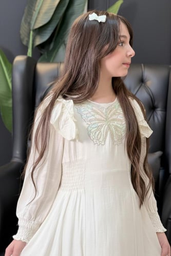 فستان بناتي بفراشة في الصدر 55386