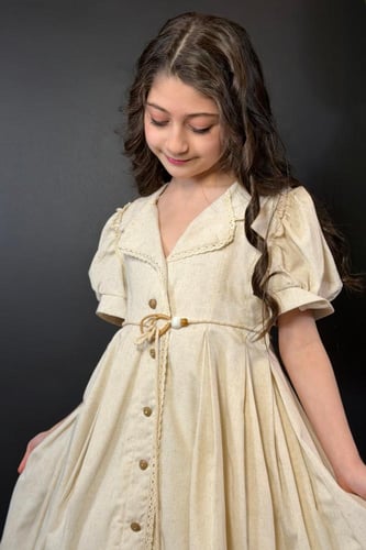 فستان بناتي بحزام في الصدر 55111