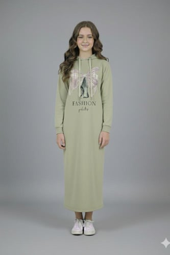 روب بناتي طويل بقبعة هودي و زخرفة فيونكة 1017