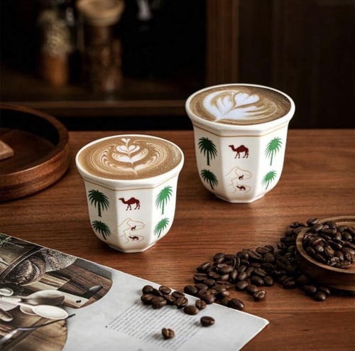 كوب سيراميك تراثي تصميم الجمل والنخله ٢٥٠ مل