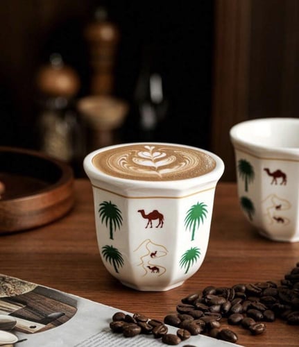 كوب سيراميك تراثي تصميم الجمل والنخله ٢٥٠ مل