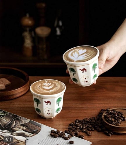 كوب سيراميك تراثي تصميم الجمل والنخله ٢٥٠ مل