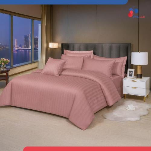 مفرش فندقي قطن 100% – نفرين وردي غباري – 7 قطع بسح...