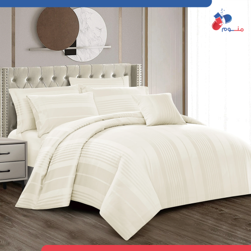 مفرش فندقي دونتيلا مقلم قطن - 8 قطع لون سكري