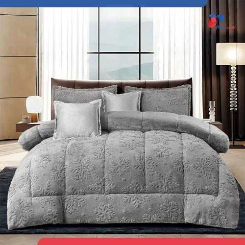 مفرش نفرين-مادي فضي فاتح- 6 قطع مع لحاف وشرشف مغاط