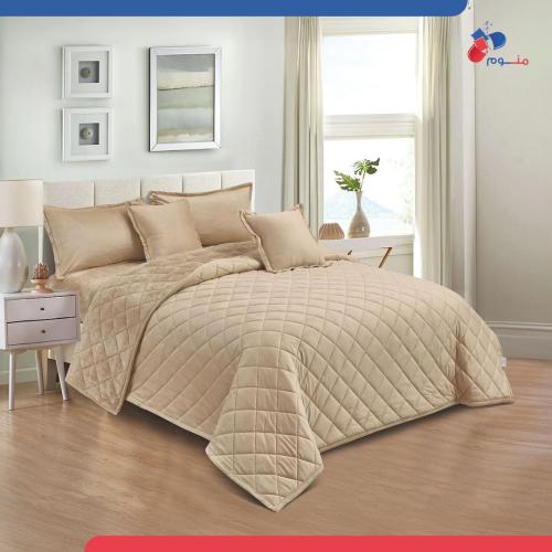 مفرش مخمل فرو مضغوط نفرين-بيج رملي فاتح- 6 قطع شتو...