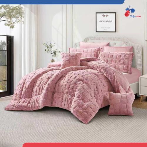 مفرش باريس شتوي فرو الأرنب نفرين-وردي غباري- 8 قطع...