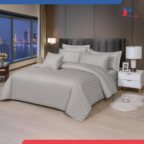 مفرش فندقي قطن 100% – نفرين رمادي فاتح – 7 قطع بسح...