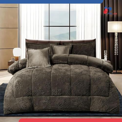 مفرش نفرين-زيتوني غامق- 6 قطع مع لحاف وشرشف مغاط