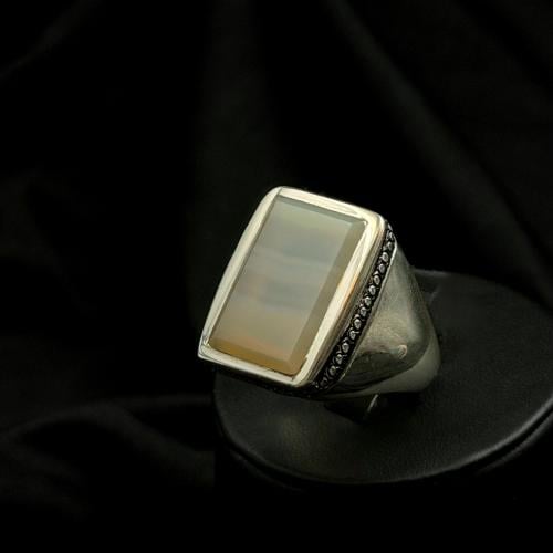 Yemeni agate, iridescent, natural - rare specimens - with MT laboratory certificate.. crafted by Aref Fadda, 990 silver.. size (9...