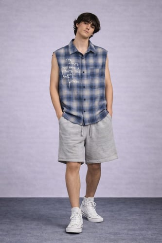 Plaid Cut-Off Shirt-13827