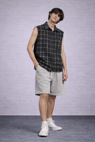 plaid Cut-Off Shirt-13828