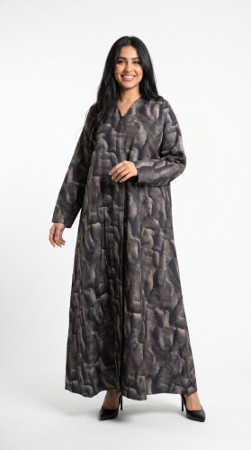 Colorful and striped fabric abaya in olive green
