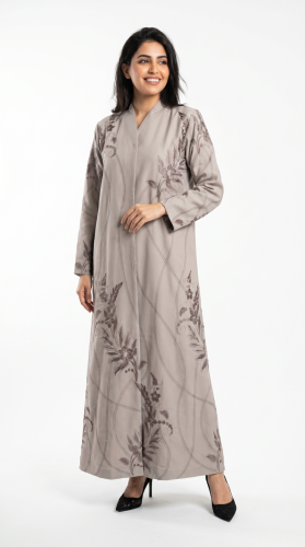Korean fabric abaya fully embroidered abaya beige color