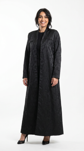 Jacquard Indian luxurious abaya with embroidery on the fabric from the front and soft linen from the back