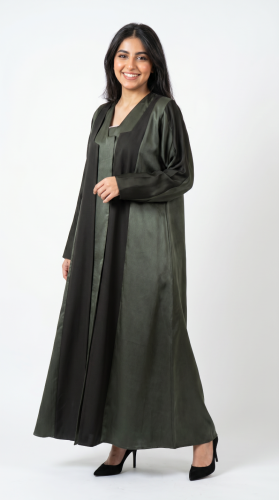 Abaya of tafta fabric with crepe in olive color