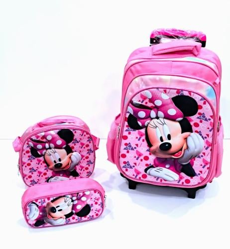 طقم حقيبة مدرسية 3 في 1 بتصميم ميني ماوس (Minnie Mouse) باللون الوردي من ديزني
