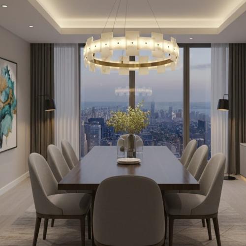 Modern chandelier LED with luxurious marble pieces