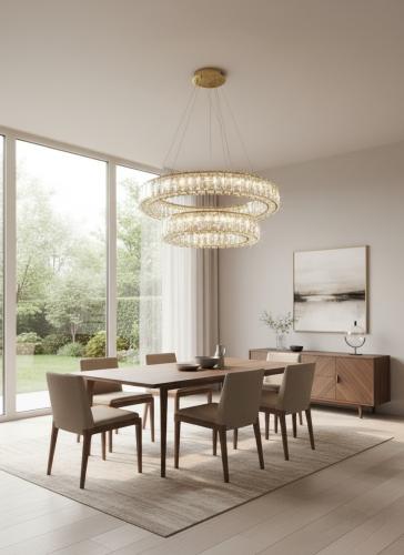ثريا مودرن LED ذهبي 400×600 تصميم حلقات فاخرة