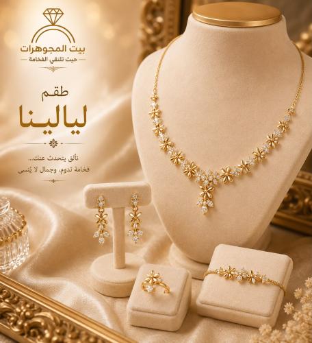 طقم ليالينا - قلادة - سوار - اقراط - خاتم