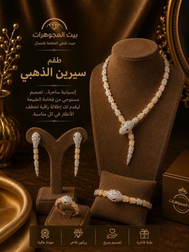 طقم سيرين الذهبي - قلادة - سوار - أقراط - خاتم