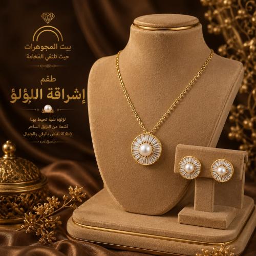 طقم إشراقة اللؤلؤ - قلادة - أقراط