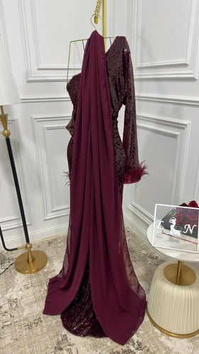 فستان ترتر راقي شال جورجيت ريش