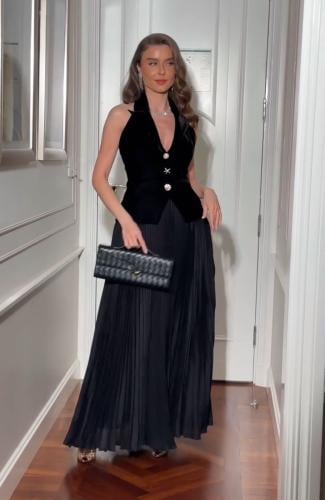 فستان اسود جوخ جازار ملقم