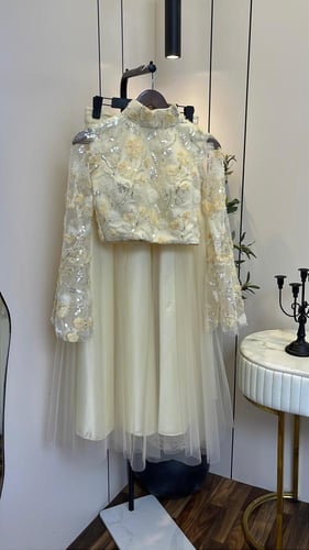 فستان سهره تل مطرز بخرز راااااقي من miar fashion