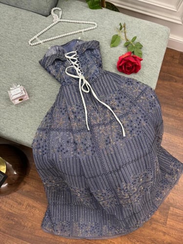 فستان سهرة تل تطريز كمبيوتر لونين /Mair Fashion