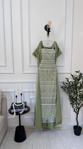 فستان سهرة تل تطريز خرز قطعتين /Mair Fashion